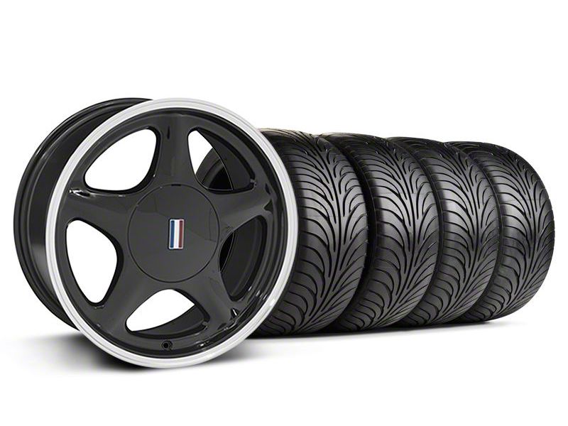 Staggered Black w/Machined Lip Pony Style Wheel & Sumitomo Tire Kit - 17x8/9 (87-93; Excludes 93 Cobra)