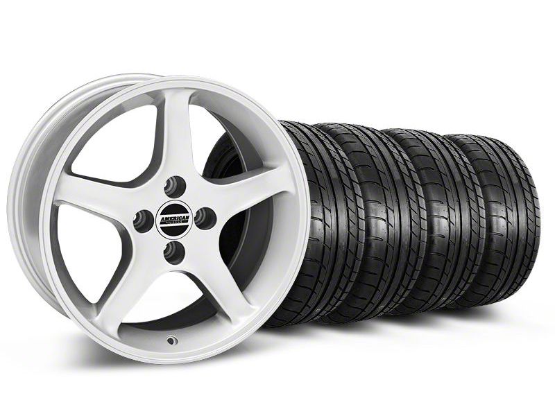 Staggered Silver 1995 Style Cobra R Wheel & Mickey Thompson Tire Kit - 17x8/10 (87-93; Excludes 93 Cobra)