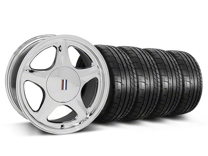 Staggered Chrome Pony Style Wheel & Mickey Thompson Tire Kit - 17x8/10 (87-93; Excludes 93 Cobra)
