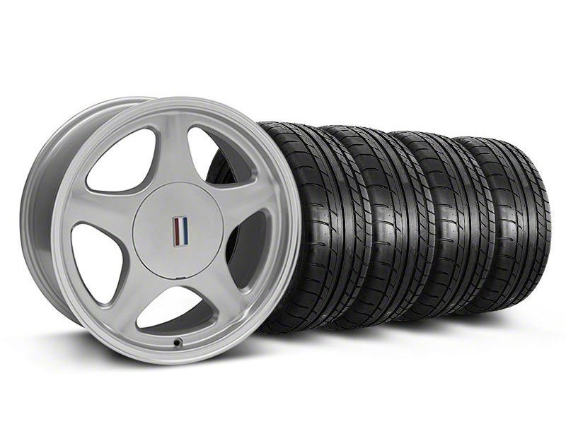 Staggered Silver w/Machined Lip Pony Style Wheel & Mickey Thompson Tire Kit - 17x8/10 (87-93; Excludes 93 Cobra)