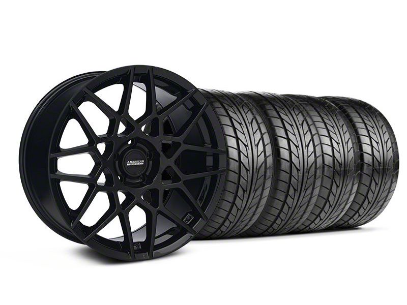 Staggered Gloss Black 2013 GT500 Style Wheel & NITTO Tire Kit - 18x9/10 (05-14 All)