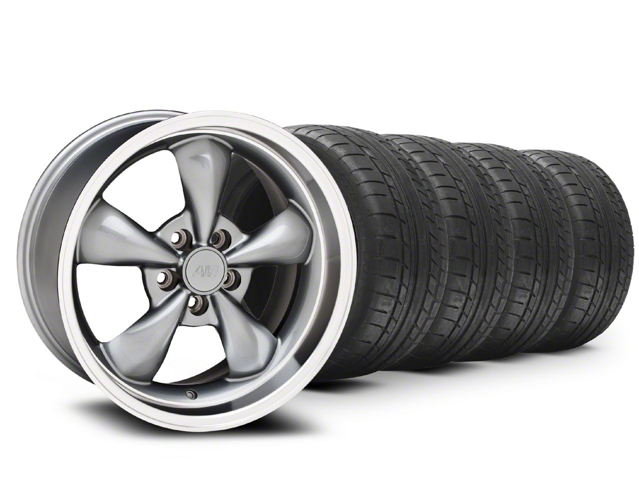 Staggered Anthracite Deep Dish Bullitt Mustang Wheel & Mickey Thompson Tire Kit - 18x9/10 (05-14 All, Excluding GT500)