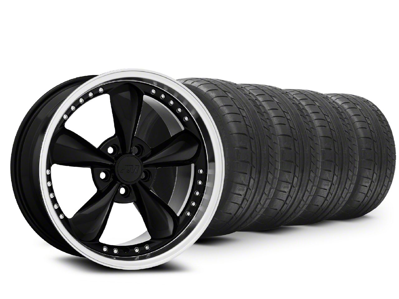 Staggered Black Bullitt Motorsport Wheel & Mickey Thompson Tire Kit - 18x9/10 (05-14 GT, V6)