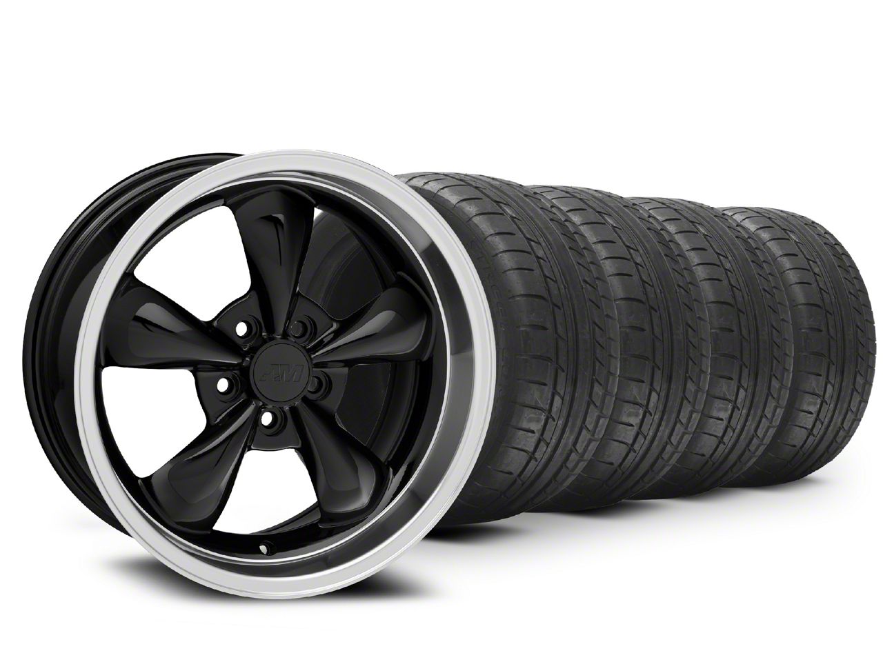 Staggered Black Deep Dish Bullitt Mustang Wheel & Mickey Thompson Tire Kit - 18x9/10 (05-14 All, Excluding GT500)