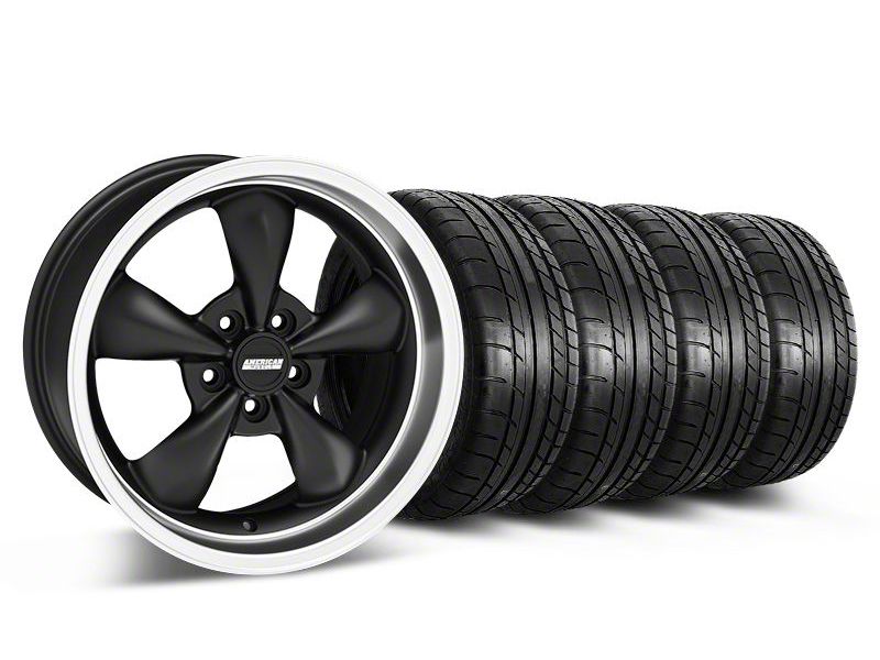 Staggered Matte Black Bullitt Deep Dish Mustang Wheel & Mickey Thompson Tire Kit - 18x9/10 (05-14 GT, V6)
