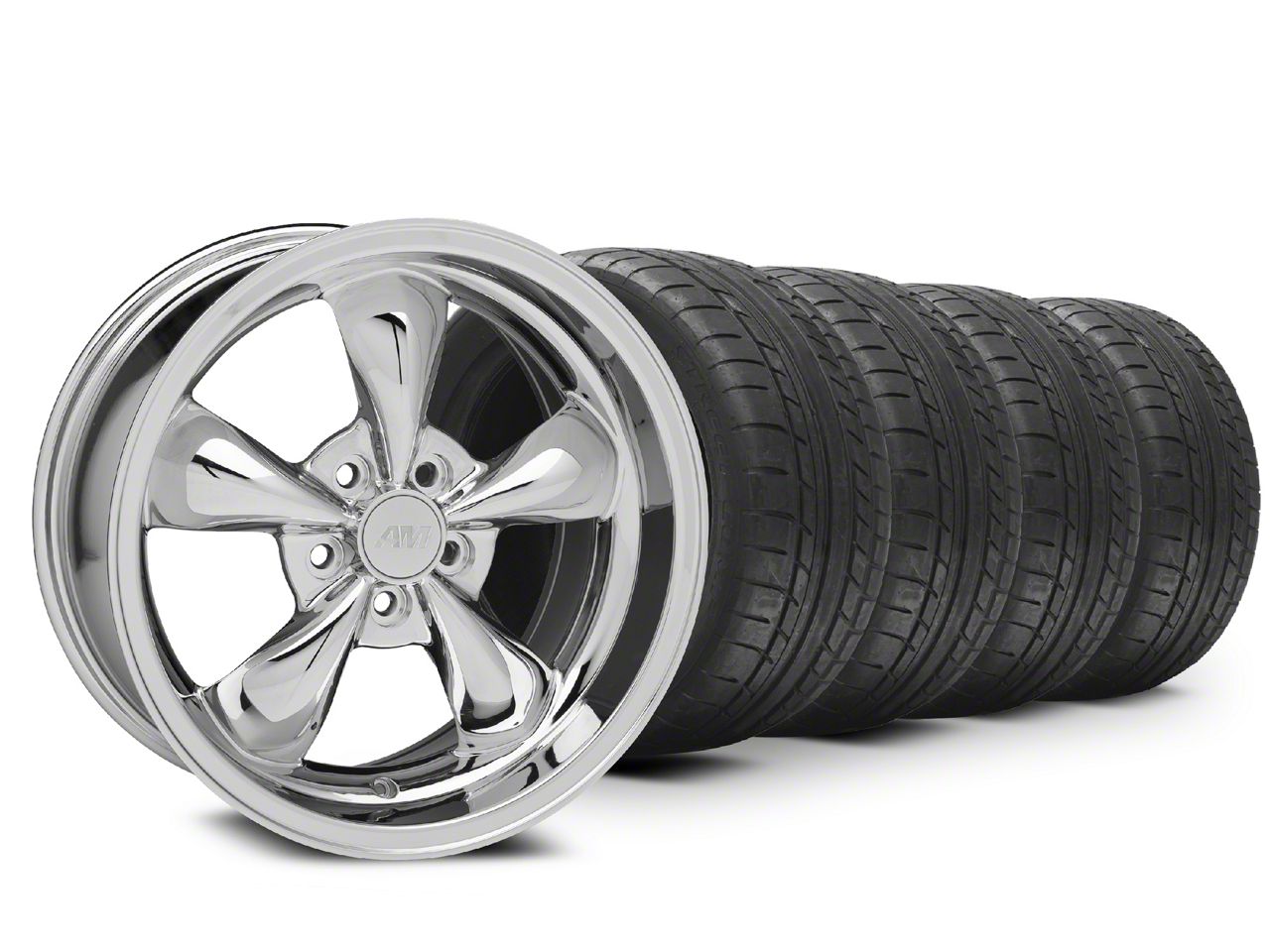 Staggered Chrome Deep Dish Bullitt Mustang Wheel & Mickey Thompson Tire Kit - 18x9/10 (05-14 All, Excluding GT500)