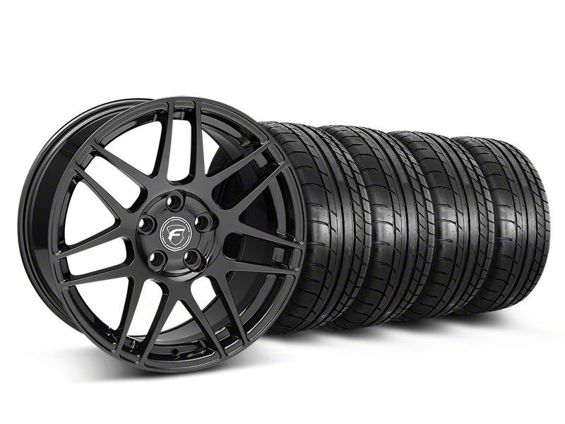 Staggered Gloss Black Forgestar F14 Monoblock Wheel & Mickey Thompson Tire Kit - 18x9/10 (05-14 All)