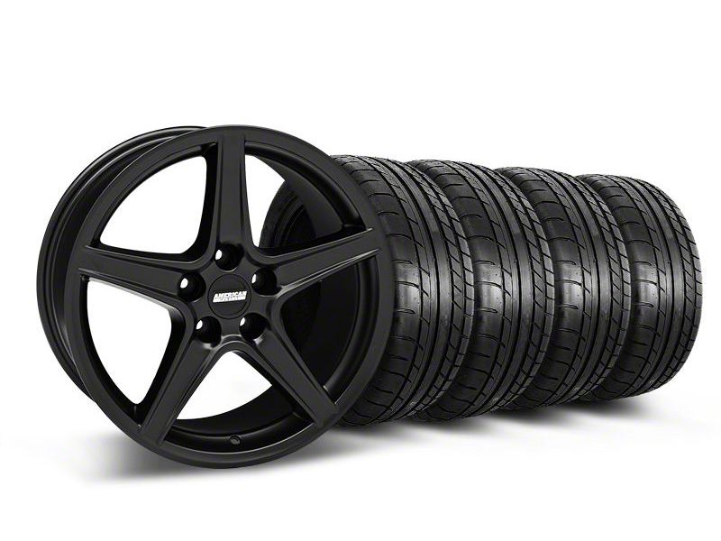 Staggered Matte Black Saleen Mustang Wheel & Mickey Thompson Tire Kit - 18x9/10 (05-14 GT, V6)