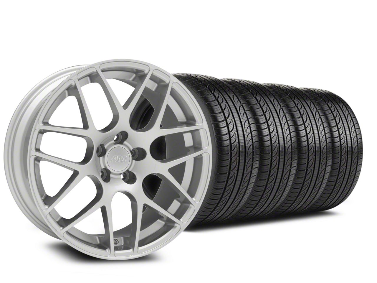 Staggered Silver AMR Style Wheel & Pirelli Tire Kit - 19x8.5/10 (05-14 All)