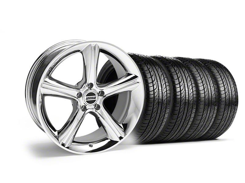Staggered Chrome 2010 GT Premium Mustang Wheel & Pirelli Tire Kit - 19x8.5/10 (05-14)