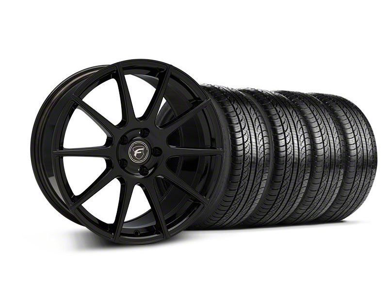 Staggered Piano Black Forgestar CF10 Monoblock Wheel & Pirelli Tire Kit - 19x9/10 (05-14 All)