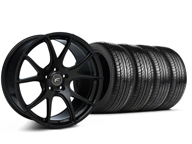Staggered Piano Black Forgestar CF5V Monoblock Wheel & Pirelli Tire Kit - 19x9/10 (05-14 All)