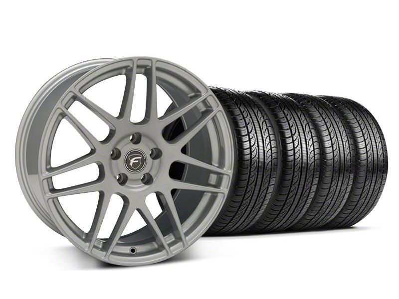 Staggered Silver Forgestar F14 Monoblock Wheel & Pirelli Tire Kit - 19x9/10 (05-14 All)