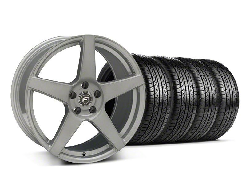 Staggered Silver Forgestar CF5 Monoblock Wheel & Pirelli Tire Kit - 19x9/10 (05-14 All)