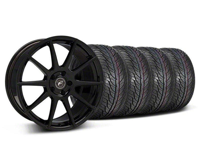 Staggered Piano Black Forgestar CF10 Monoblock Wheel & General Tire Kit - 19x9/10 (05-14 All)