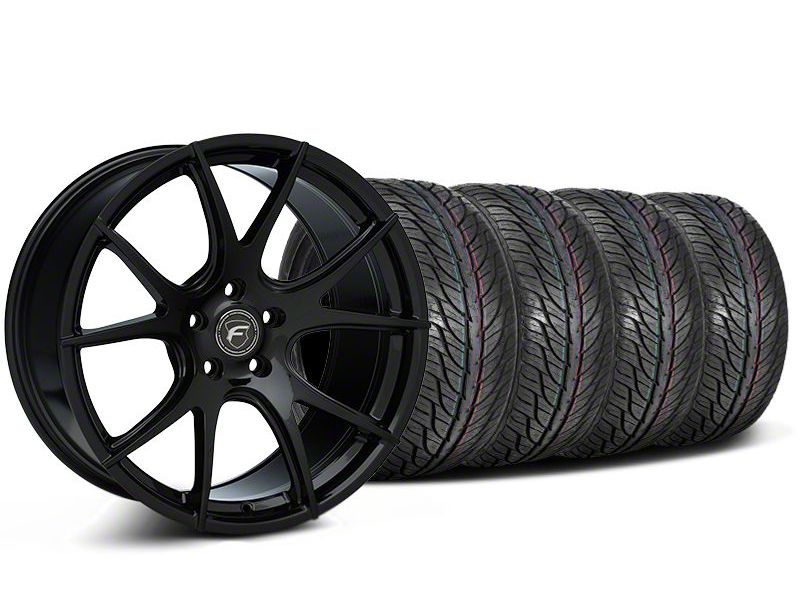 Staggered Piano Black Forgestar CF5V Monoblock Wheel & General Tire Kit - 19x9/10 (05-14 All)