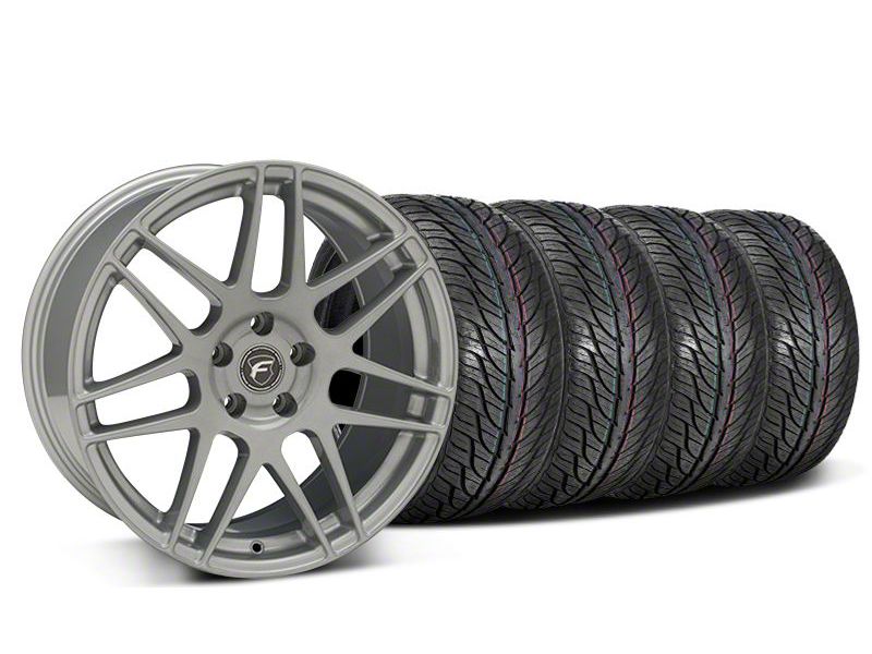 Staggered Silver Forgestar F14 Monoblock Wheel & General Tire Kit - 19x9/10 (05-14 All)