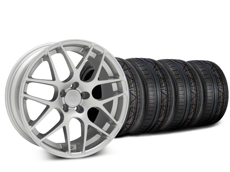 Staggered Silver AMR Style Wheel & NITTO INVO Tire Kit - 19x8.5/10 (05-14 All)