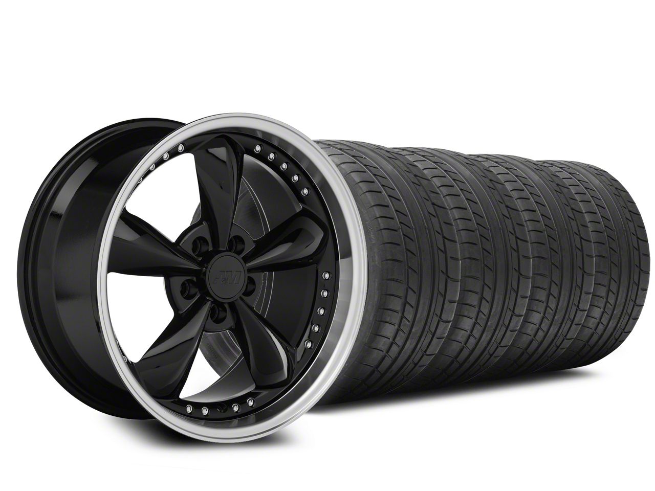 Staggered Black Bullitt Motorsport Wheel & Mickey Thompson Tire Kit - 20x8.5/10 (05-14 GT, V6)