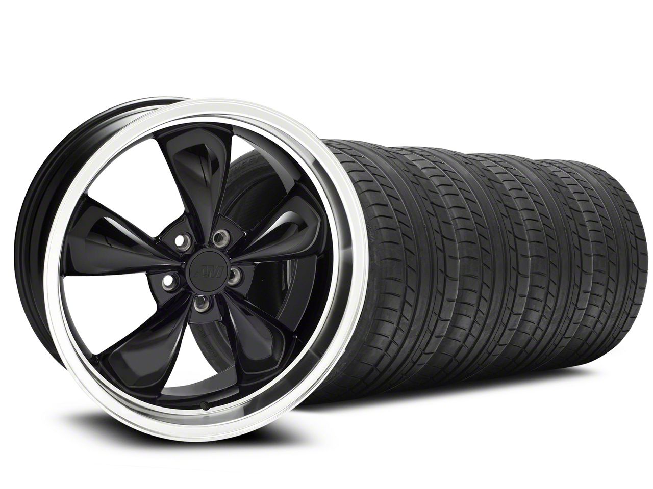 Staggered Black Deep Dish Bullitt Wheel & Mickey Thompson Tire Kit - 20x8.5/10 (05-14 GT, V6)