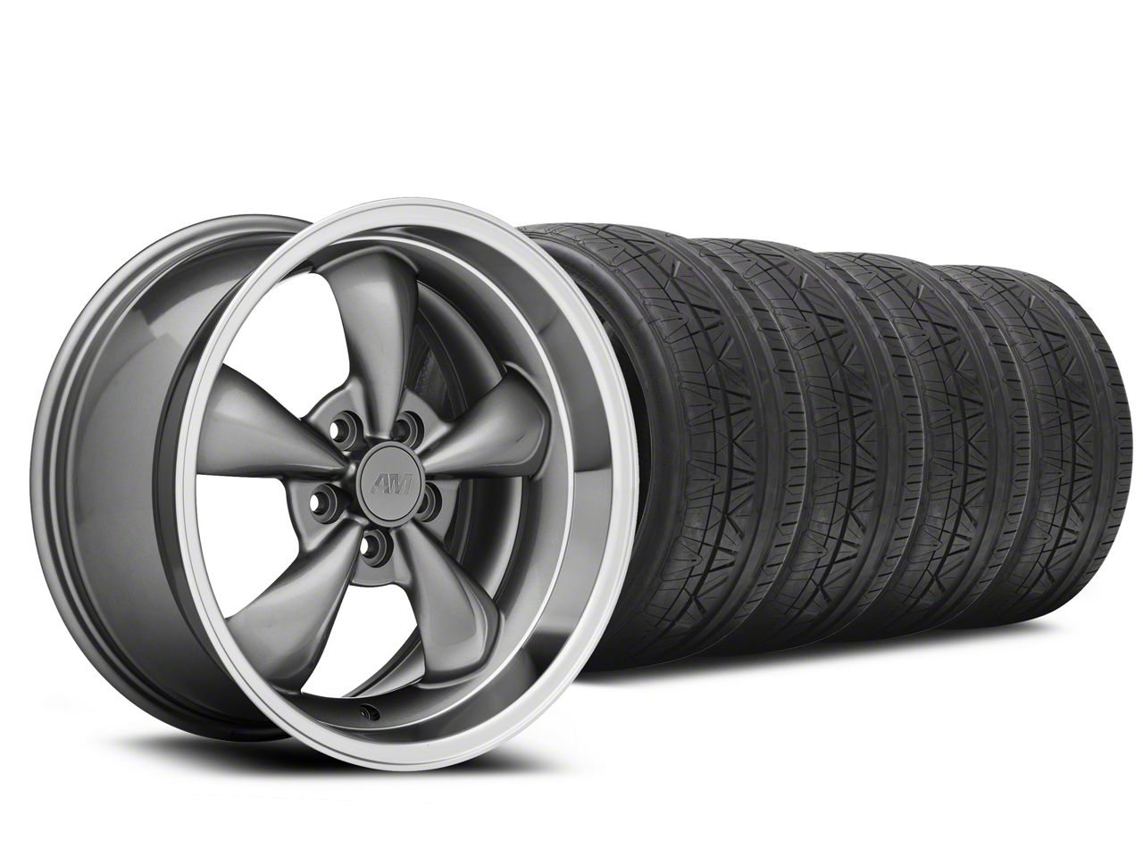 Staggered Anthracite Deep Dish Bullitt Wheel & NITTO INVO Tire Kit - 20x8.5/10 (05-14 GT, V6)