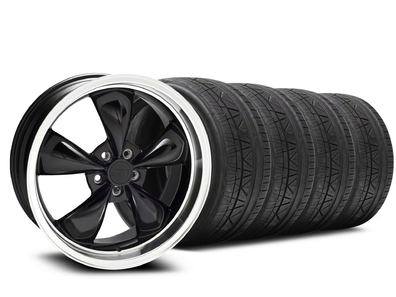 Staggered Black Deep Dish Bullitt Wheel & NITTO INVO Tire Kit - 20x8.5/10 (05-14 GT, V6)