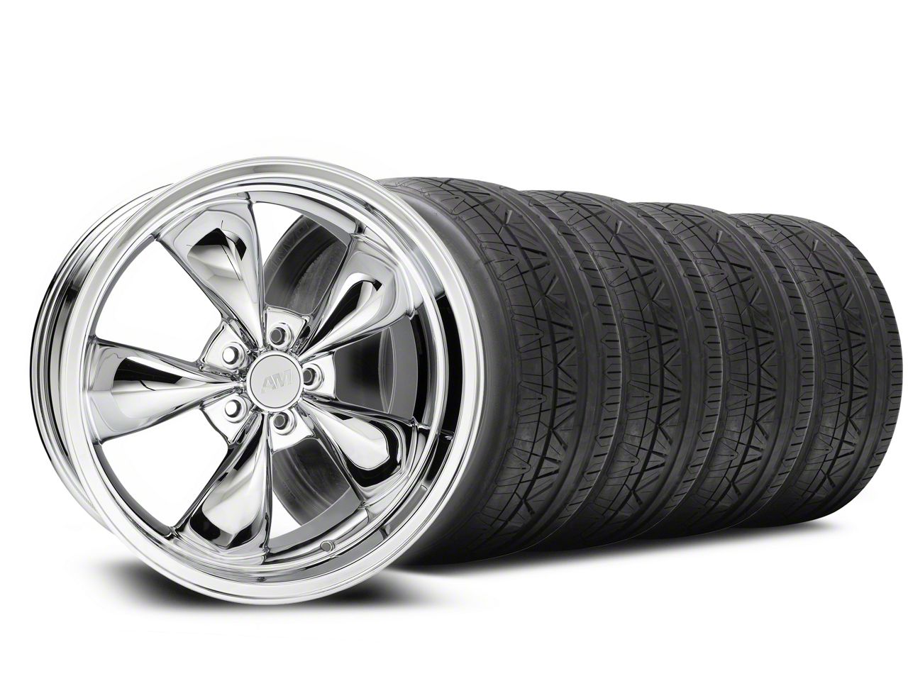 Staggered Chrome Deep Dish Bullitt Mustang Wheel & NITTO INVO Tire Kit