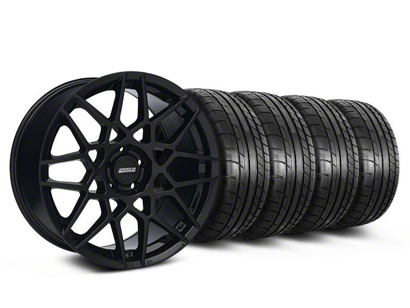 Staggered Gloss Black 2013 GT500 Style Wheel & Mickey Thompson Tire Kit - 19x8.5/10 (05-14 GT, V6)