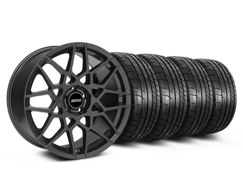 Staggered Charcoal 2013 GT500 Style Wheel & Mickey Thompson Tire Kit - 19x8.5/10 (05-14 GT, V6)