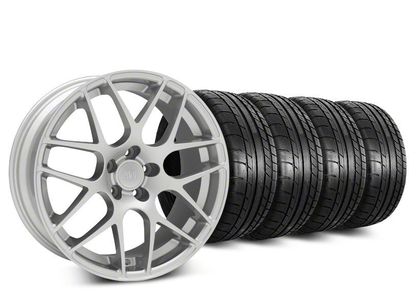 Staggered Silver AMR Style Wheel & Mickey Thompson Tire Kit - 19x8.5/10 (05-14)