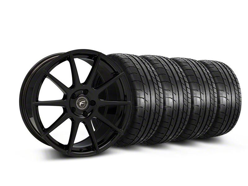 Staggered Piano Black Forgestar CF10 Monoblock Wheel & Mickey Thompson Tire Kit - 19x9/10 (05-14 All)
