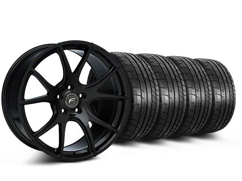 Staggered Piano Black Forgestar CF5V Monoblock Wheel & Mickey Thompson Tire Kit - 19x9/10 (05-14 All)