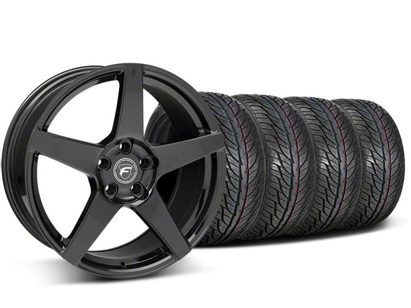 Staggered Piano Black Forgestar CF5 Wheel & General Tire Kit & General Tire Kit - 19x9/10 (05-14 All)