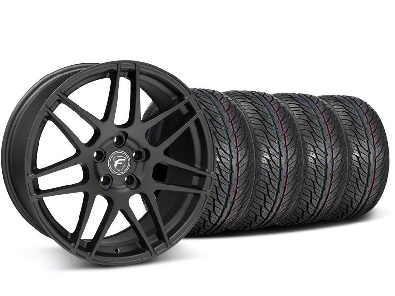 Staggered Black Forgestar F14 Wheel & General Tire Kit - 19x9/10 (05-14 All)