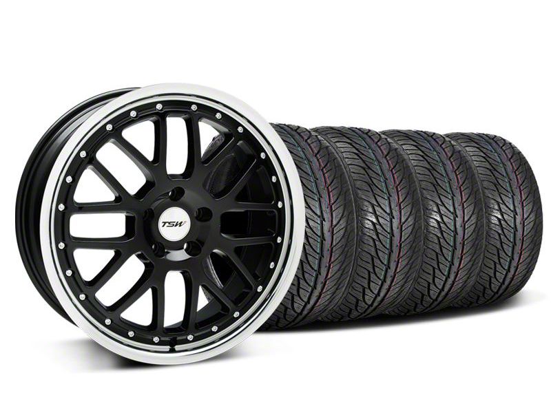 Staggered Black w/ Polished Lip TSW Valencia Wheel & General Tire Kit - 19x8/9.5 (05-14 All)