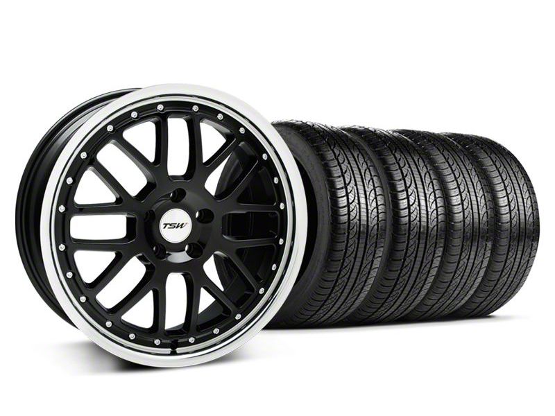 Staggered Black w/ Polished Lip TSW Valencia Wheel & Pirelli Tire Kit - 19x8/9.5 (05-14 GT, V6)