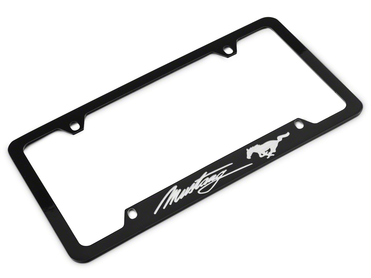 Ford License Plate Frame - Silver Pony w/ Silver Mustang Script FOD6-UF (79-17 All) - Free Shipping