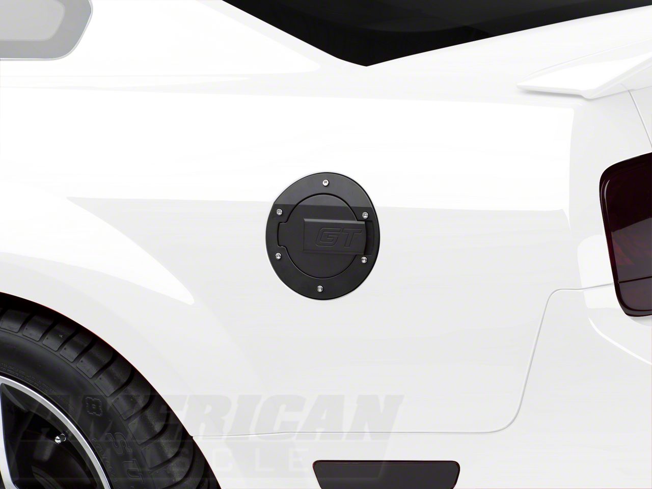 MMD Black Billet Aluminum Fuel Door - GT Logo (05-09 All)