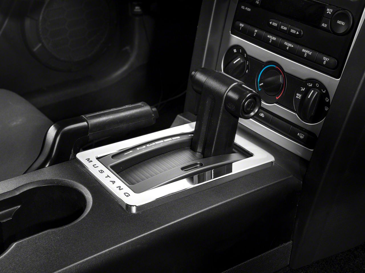 Modern Billet Mustang Chrome Shifter Bezel w/ Mustang Lettering