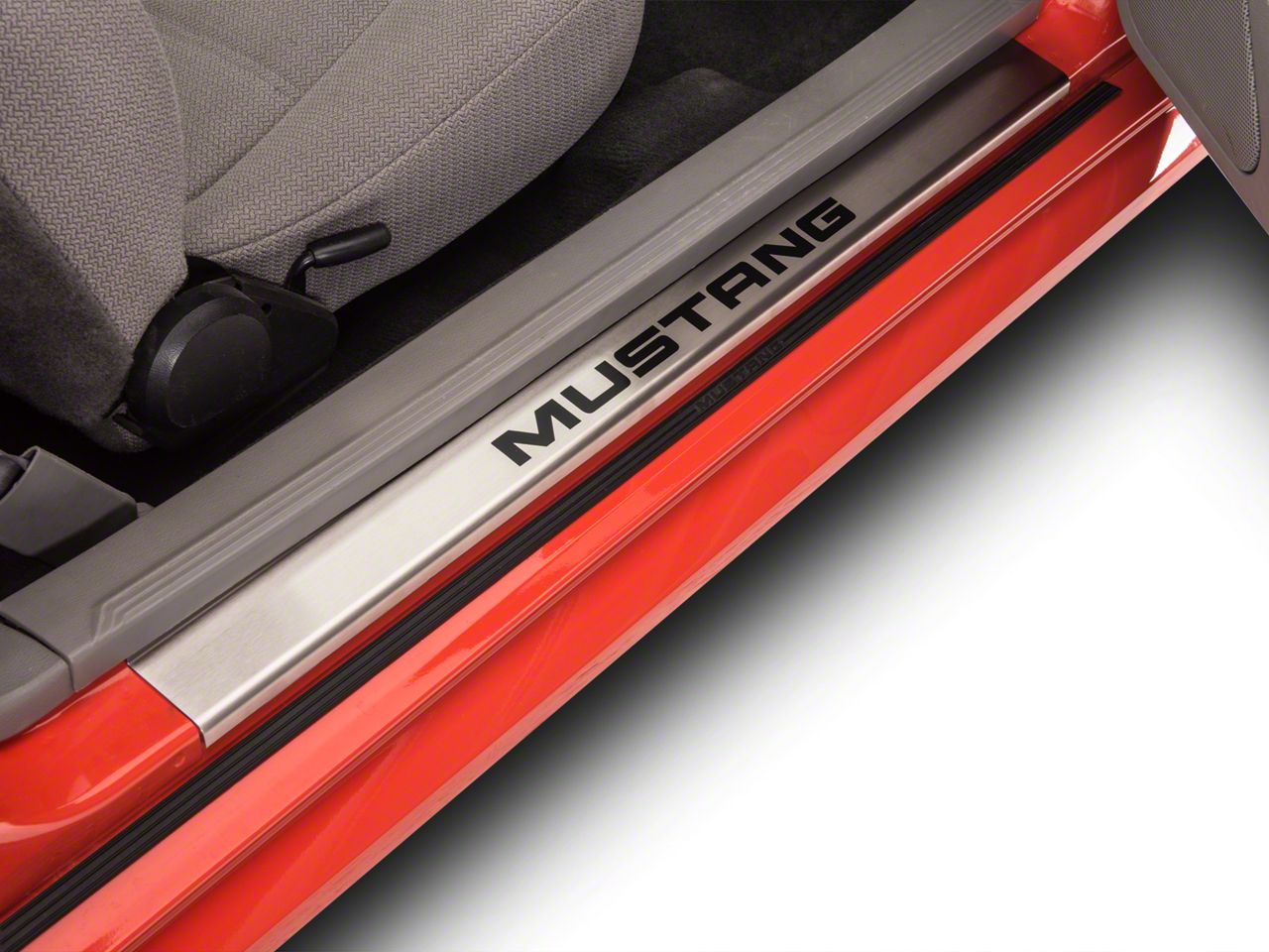 Modern Billet Brushed Mustang Door Sill Plates w/ Mustang Lettering 41446 (9404) Free Shipping