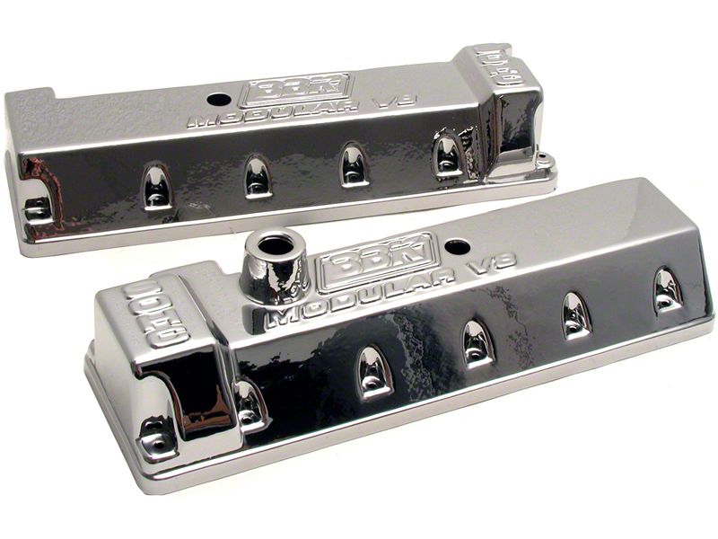 BBK Performance Aluminum Valve Covers, 11 Bolt, Driver Side Oil Fill - Chrome (4.6L 2V)