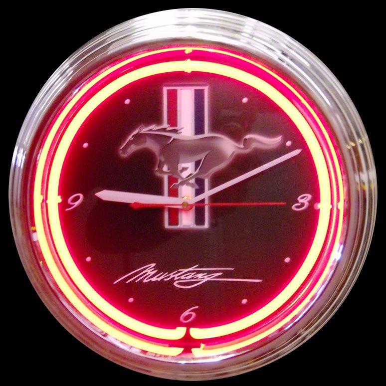 Tri-bar Running Pony Neon Wall Clock