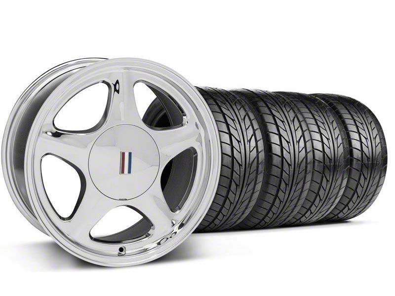 Chrome Pony Style Wheel & NITTO Tire - 5 Lug Kit - 17x8 (87-93; Excludes 93 Cobra)