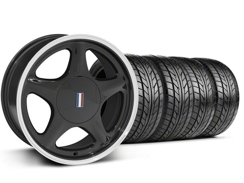 Black w/Machined Lip Pony Style Wheel & NITTO Tire - 5 Lug Kit - 17x9 (87-93; Excludes 93 Cobra)