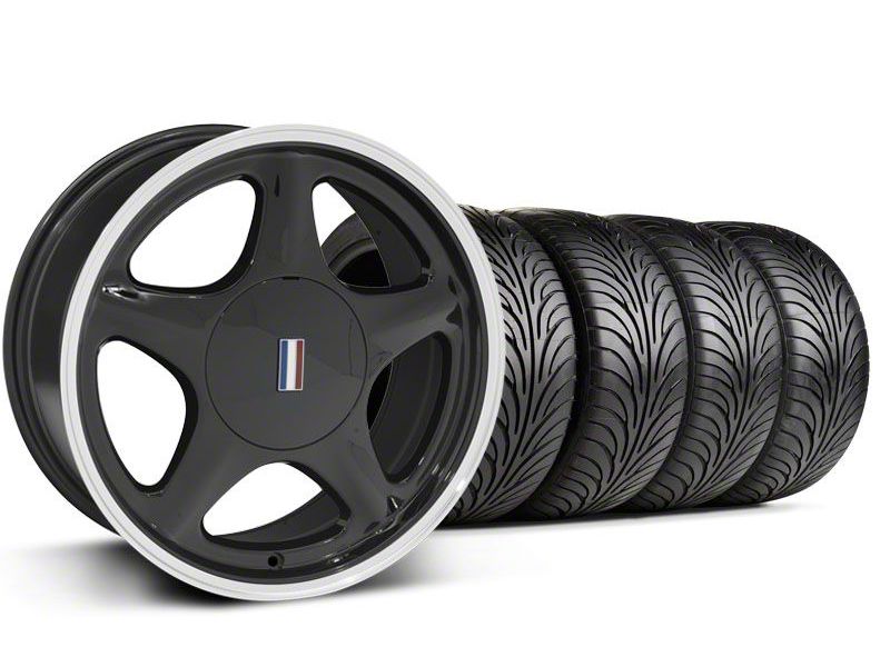 Staggered Black w/Machined Lip Pony Style Wheel & Sumitomo Tire - 5 Lug Kit - 17x8/10 (87-93; Excludes 93 Cobra)