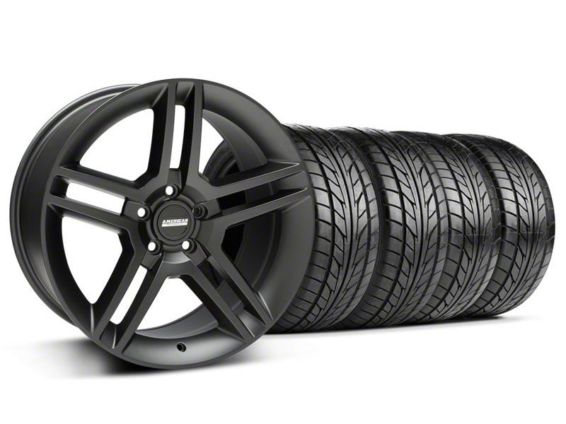 Staggered Matte Black 2010 Style GT500 Wheel & NITTO Tire Kit - 18x9/10 (05-14 All)