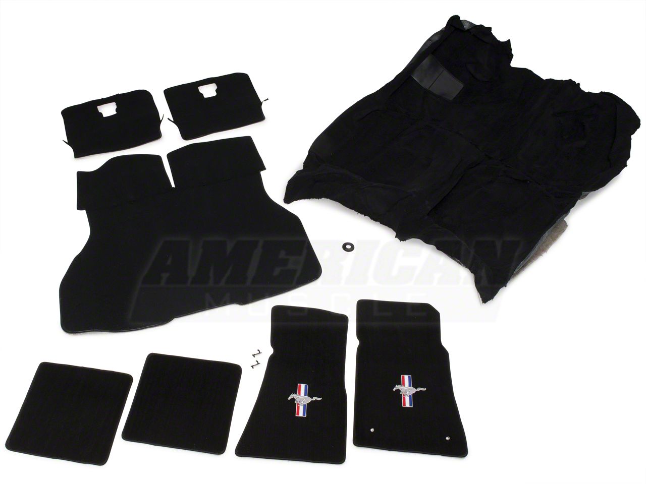 Floor Carpet, Hatch Carpet and Pony Logo Floor Mat Kit - Black (87-93 All)