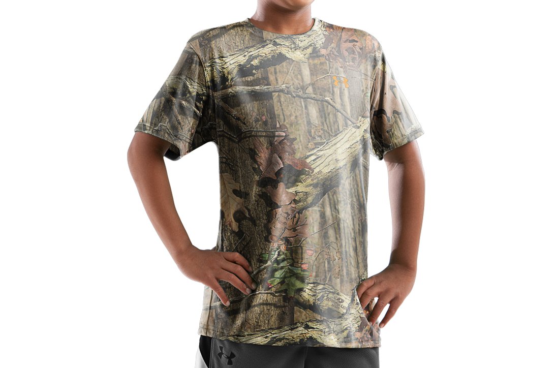 Under Armour Boys' Camo UA EVO HeatGear Shortsleeve Camo T Shirt-Shirt Youth Large Mossy Oak Break-Up Infinity