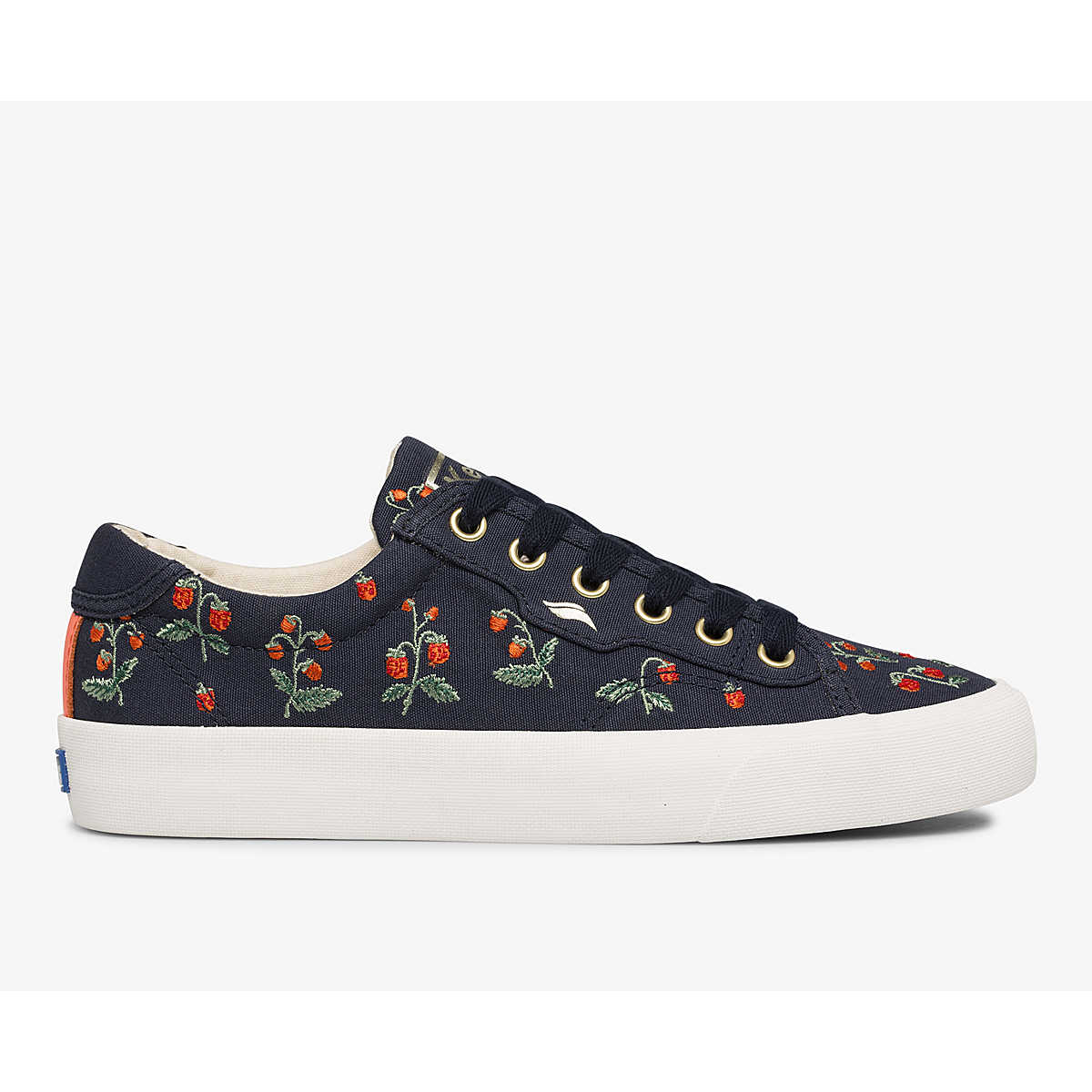 Keds X Rifle Paper Co. Crew Kick Mini Strawberries Embroidered In Navy