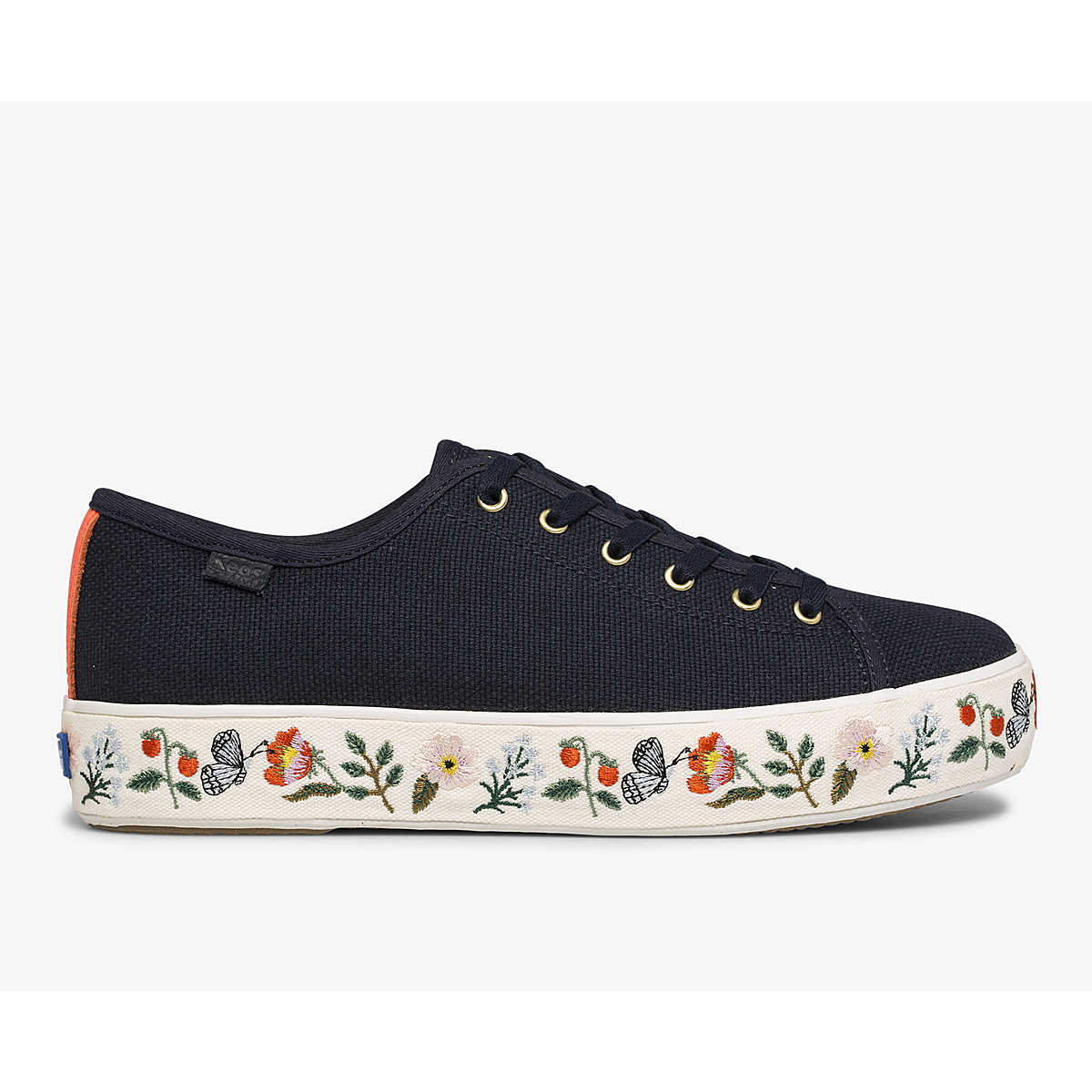 Keds X Rifle Paper Co. Triple Kick Strawberry Fields Embroidered In Navy Multi